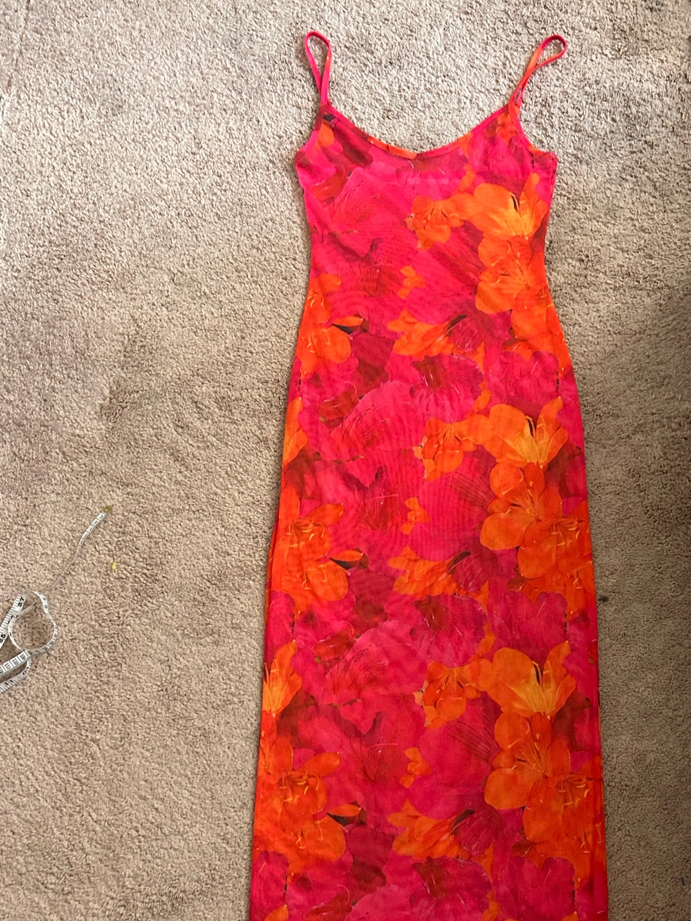 Peppermayo Sheer Floral Maxi Dress - Pink & Orange Abstract Print - Size US 4